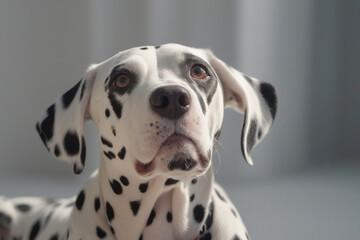 Fantastic close-up photo of a cute funny dalmatian on a light background