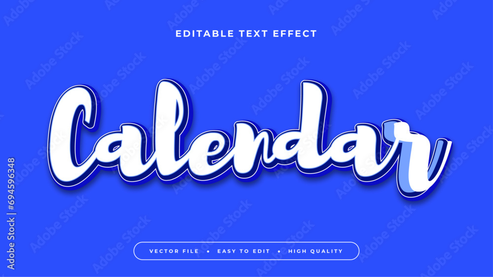 Poster blue and white calendar 3d editable text effect - font style