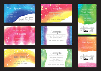 濃いカラフルな水彩テクスチャのカードセット