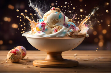 ice cream in explosion of flavor ai generated background