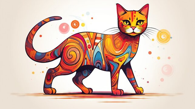 kids illustration, cat, cartoon style 