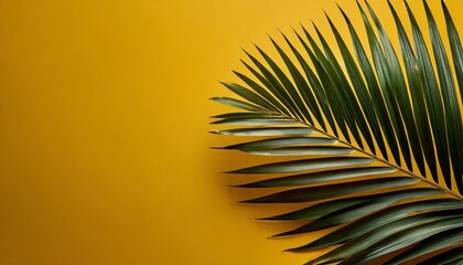 Obraz premium Tropical palm leaf isolated on dark yellow background, clipping path 