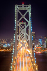 Traffic on the Bay Bridge at night - San Francisco, CA USA