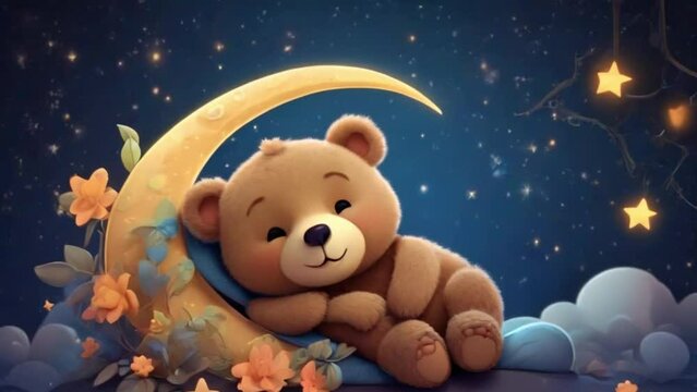 breathing animation, Bear lullaby cartoon sleeping on forest, looped video background