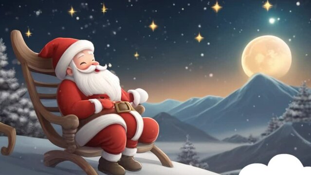 breathing animation Christmas, Santa Claus lullaby cartoon sleeping on Snow, looped video background