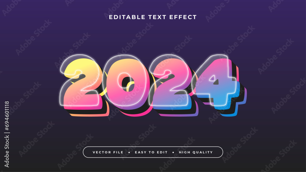 Poster Colorful 2024 3d editable text effect - font style