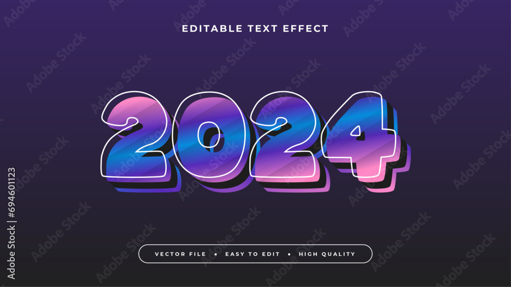 Poster Colorful 2024 3d editable text effect - font style