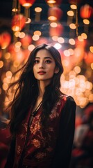 Fototapeta premium Asian girl in traditional costume for celebration. Lunar new years. Chinese New Year
