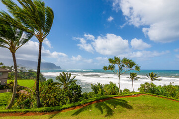 Kauai resorts hotel with view of the ocean and Na Pali coast 