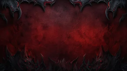 Foto op Canvas Stylized Realism Warcraft Background Texture in Dark Red, Black and Silver Gray - Fantasy Elements Wallpaper with Empty Copy Space for Text - Unique Textures created with Generative AI Technology © Sentovark