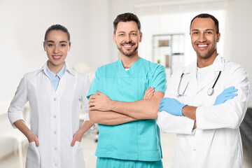 Nurses in uniforms at hospital. Medical staff