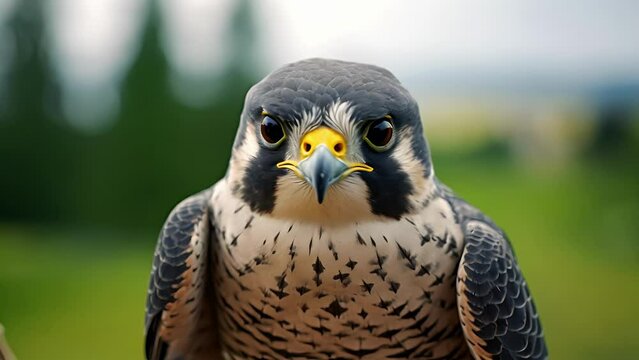 Closeup of a peregrine falcons intense stare, demonstrating the birds ability to spot tiny movements and maintain continuous focus on its target.