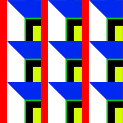 Geometric Yellow Red Blue and White Seamless Pattern