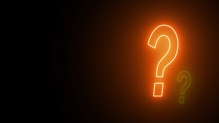 Neon glowing question mark sign, icon. Futuristic glowing question mark. Neon sign in the shape of a question mark.