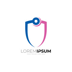 Shield logo with technology, security design with line style