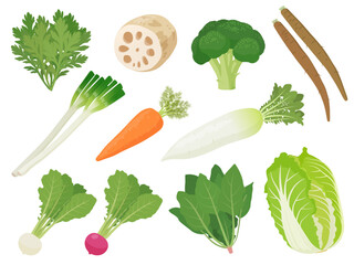 冬野菜のイラストセット_ベクターイラスト