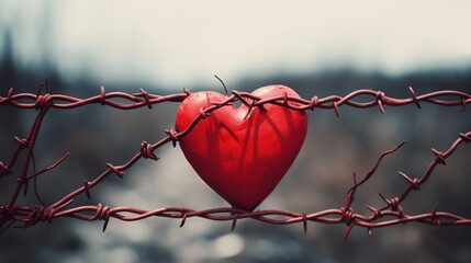 Love in Hardship: Heart Entwined with Barbed Wire. Generative ai