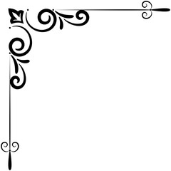 Thin line vintage corner. Medieval period of the Victorian dynasty. Fancy black monogram frame design element abstract icon collection Flower simple symbol