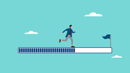 businessman running on success loading bar success process in progress vector illustration suitable for describe process to success - obrazy, fototapety, plakaty