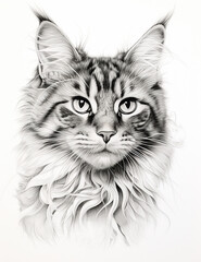 ilustración de un gato hecho a lápiz en blanco y negro