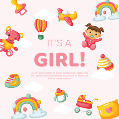 Template hand drawn baby announcement background design