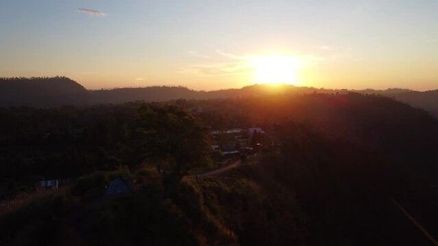 the footage in Pinggan Kintamani Bali and the Batur mountain view in sunrise with the sunshine