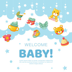 Template hand-drawn baby announcement background design