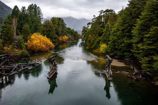 View of the Ruca Mal&eacute;n River that crosses the section of Route 40 that forms the Road of the Seven Lakes, in the province of Neuqu&eacute;n, Argentina.
