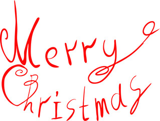 Hand drawn, handwritten vector drawing of inscription, text Merry Christmas, red colour, winter holidays, decoration, ornament 