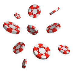 Red and white poker chips in the air on a white background. Vector illustration.