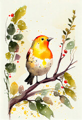 Happy bird watercolor background. AI generated