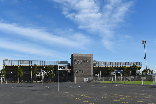 NEWPORT BEACH, CALIFORNIA - 17 DEC 2023: Davidson Field, The Football Stadium On The Campus Of Newport Harbor High School.