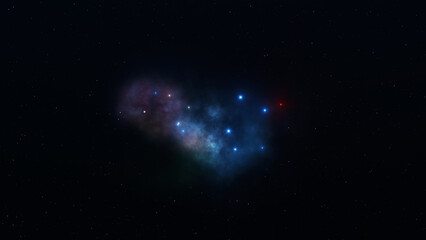 Multi Color Nebula with Bright Blue and Red Stars