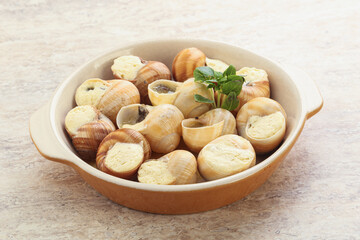 Delicous baked snail with butter - Escargot