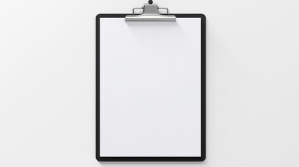 Clipboard with Paper Black on white background.top view. Generative AI