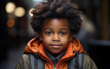 Portrait of Afro American child relaxed and calm.