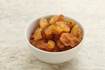 Sweet yellow raisin in the bowl