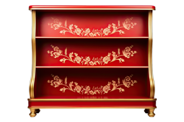 Luxury Red Empty bookcase Shiny With Floral on white background On Transparent Background
