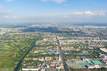 Aerial photography Aerial landscape of the vast city of Samut Prakan, Thailand. Aerial photography. Top view, beauty of the city