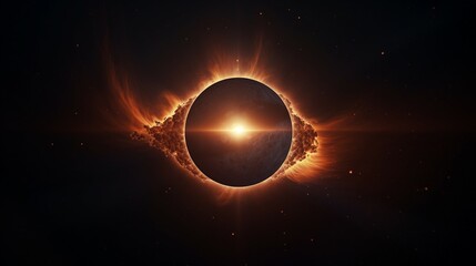 total solar eclipse 2024 sun moon landscape generative art - obrazy, fototapety, plakaty