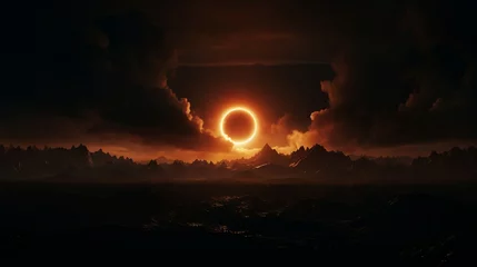 Selbstklebende Fototapeten total solar eclipse 2024 sun moon landscape generative art © Giancarlo