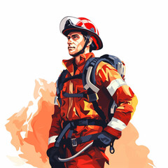 Flat vector illustration, a fireman, white background