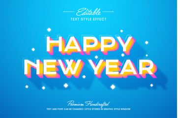 Happy new year editable 3D vector text style effect, suitable for creating eye-catching text graphics for digital and print media such as posters, social media posts, banners, and advertisements.