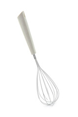 Metal whisk isolated on white. Kitchen utensil