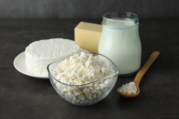 Fresh lactose free products on grey table