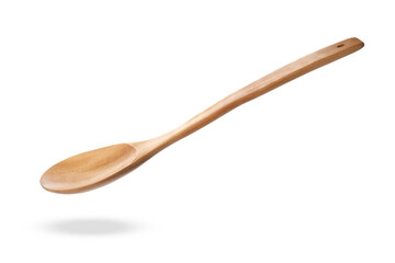 Wooden spoon in air isolated on white
