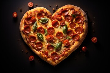 An overhead shot of a Heart-shaped Pizza