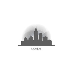 USA United States of America Kansas City modern landscape skyline logo. Panorama vector flat US Missouri state icon with landmarks, skyscraper, panorama, buildings at sunrise, sunset, night