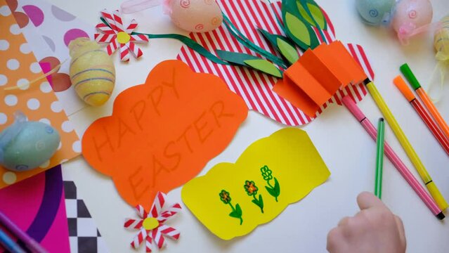 DIY Easter home decor from paper and plasticine, Gift ideas, painting Easter card. Handmade.  Childrens Easter crafts.