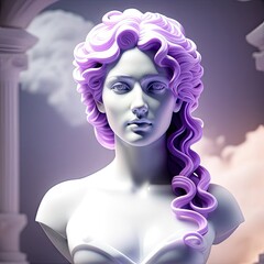 Colorful Greek bust suspended, a marble statue of a beautiful woman lady body, canova sculpture, full character art